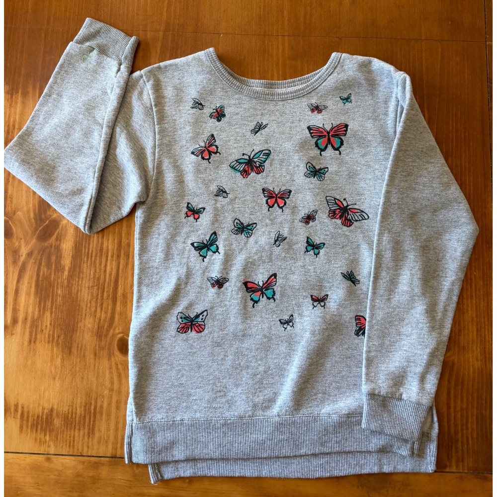Hanes Girls XL Butterfly Print Crewneck Sweatshirt Fleece Pullover Princesscore